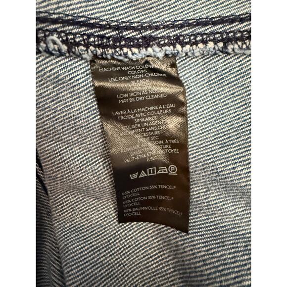 Pilcro Anthropologie Denim Skirt Women's Sz 10 Blue Belted Pencil Midi Back Slit - Picture 7 of 9